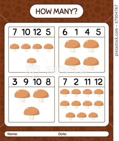 How many counting game with mushroom. worksheet for preschool kids, kids activity sheet, printable worksheet How many counting game with mushroom. worksheet for preschool kids, kids activity sheet, printable worksheet 87904767