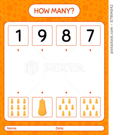 How many counting game with squash. worksheet for preschool kids, kids activity sheet, printable worksheet 87904842