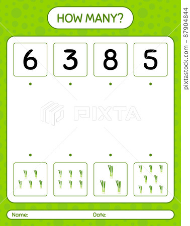 How many counting game with spring onion. worksheet for preschool kids, kids activity sheet, printable worksheet 87904844