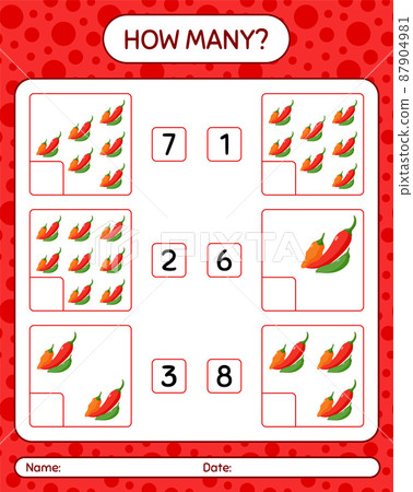 How many counting game with chili pepper. worksheet for preschool kids, kids activity sheet, printable worksheet 87904981