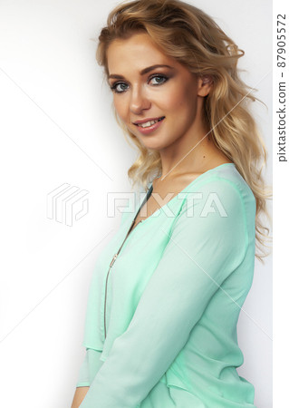 young pretty stylish blond girl posing emotional isolated on white background happy smiling cool smile, lifestyle people concept young pretty stylish blond girl posing emotional isolated on white background happy smiling cool smile, lifestyle people concept 87905572