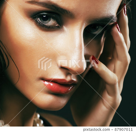 beauty rich woman with bright makeup wearing luxury jewellery on black background, fashion lady beauty rich woman with bright makeup wearing luxury jewellery on black background, fashion lady 87907011