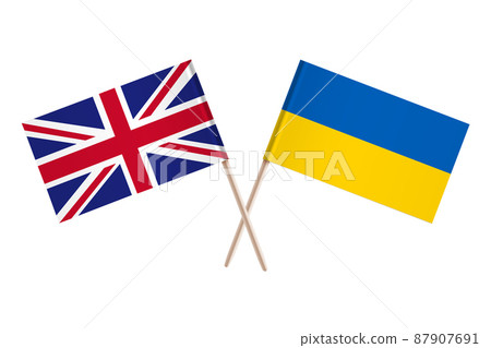 Great Britain and Ukrainian flags icon isolated on white background. Support Ukraine. Vector illustration 87907691