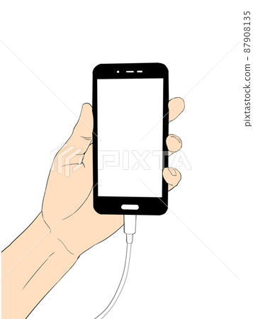 一隻手拿著智能手機的插圖 2 種顏色 87908135