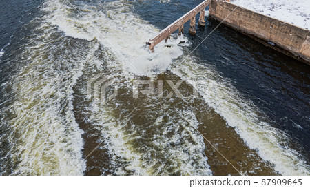 Melting snow flowing down river very fast Melting snow flowing down river very fast 87909645