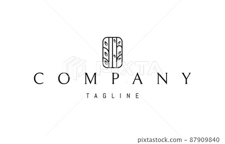 Vector logo on which an abstract image of trees with leaves in a window in a linear style. 87909840