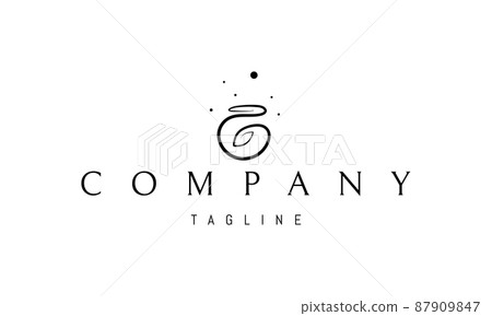 Vector logo on which an abstract image of a pot with a leaf inside in one line style. Vector logo on which an abstract image of a pot with a leaf inside in one line style. 87909847
