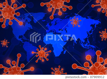 Abstract COVID-19 virus pandemic style of futuristic blue contrast by red viruses.  87909912