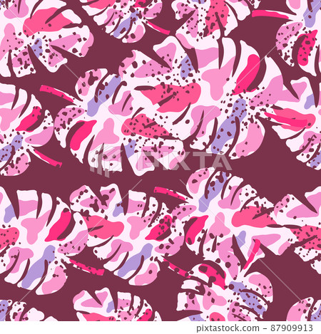 Abstract monstera leaves tropical seamless pattern. Rainforest background. 87909913