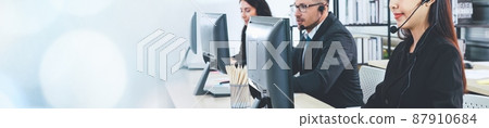 Call center or customer support agent in broaden view panorama banner 87910684