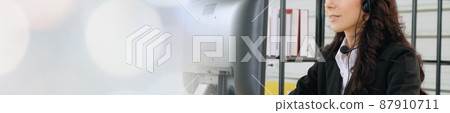 Call center or customer support agent in broaden view panoramic banner Call center or customer support agent in broaden view panoramic banner 87910711