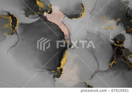 Dark gold abstract background of marble liquid ink art painting on paper . Dark gold abstract background of marble liquid ink art painting on paper . 87910981
