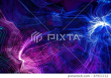Abstract wave of digital weave lines connecting network dots and dark background 87911112