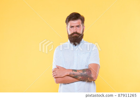 hair and beard care. bearded cook in white shirt. brutal hair and beard care. bearded cook in white shirt. brutal 87911265