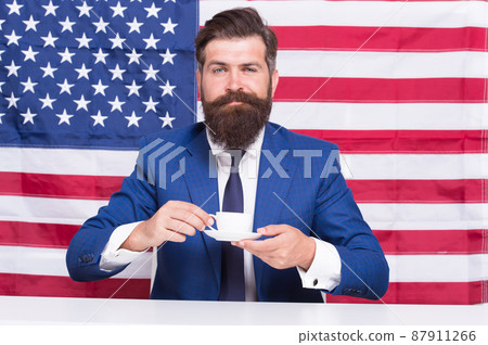 Businessman formal suit handsome man drinking coffee, morning tradition concept Businessman formal suit handsome man drinking coffee, morning tradition concept 87911266