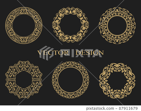 Set circular floral baroque ornament. 87911679