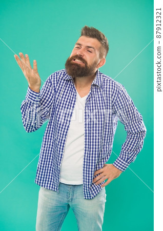 speech in motion. brutal bearded hipster in checkered shirt. confused mature man. speech in motion. brutal bearded hipster in checkered shirt. confused mature man. 87912321
