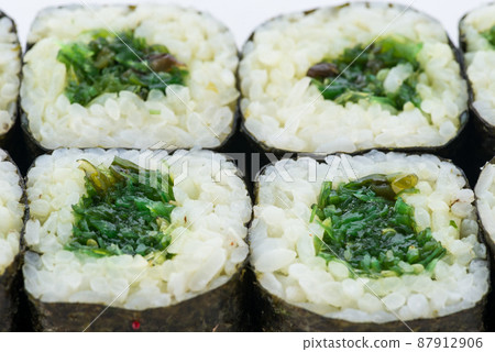 Japanese food restaurant, sushi maki gunkan roll plate or platter set. Sushi set and composition 87912906