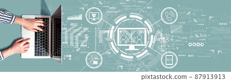 Telehealth theme with person using a laptop 87913913