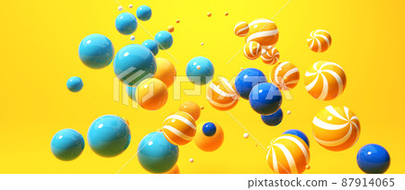Scattered floating colored spheres background - 3D render Scattered floating colored spheres background - 3D render 87914065