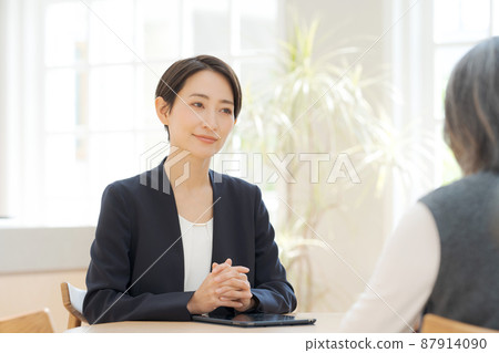 Consultation, face-to-face customer service, suit, female 87914090