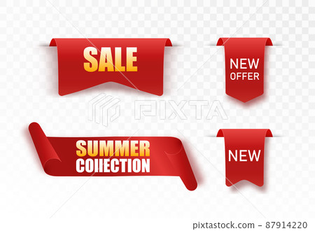 Vector collection of summer collection price tags. Ribbon sale banners isolated. Offers of new collections. 87914220