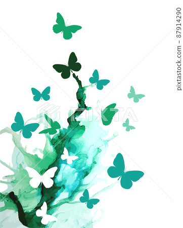 Abstraction watercolor with butterflies. Vector illustration 87914290