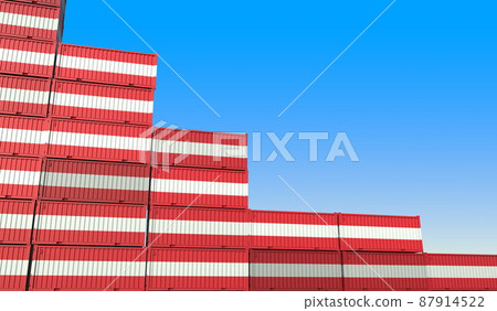 Containers with flag of Austria represent declining trend. Economic or export crisis concept. 3D rendering Containers with flag of Austria represent declining trend. Economic or export crisis concept. 3D rendering 87914522
