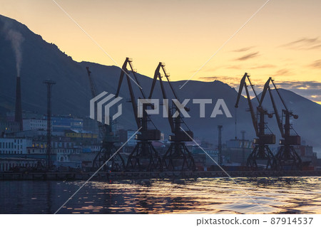 Beautiful summer night view of the seaport in the Arctic 87914537