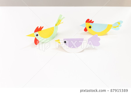 easter paper chicken craft for kids, step by step instruction, DIY 87915389