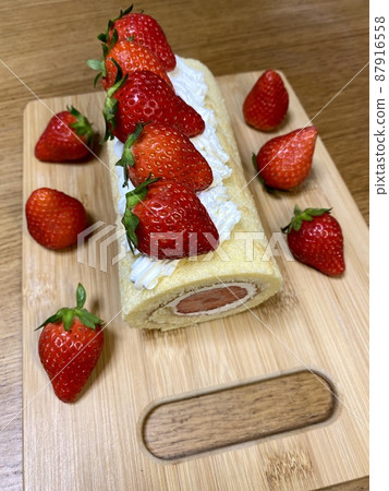 Handmade strawberry roll cake Handmade strawberry roll cake 87916558