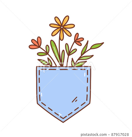 Cute spring flowers in a pocket isolated on white background 87917028