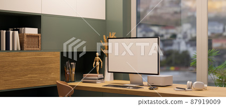 Modern contemporary office interior with PC desktop computer 87919009