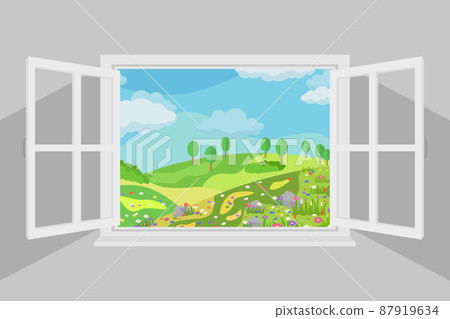 Open window with beautiful summer landscape 87919634
