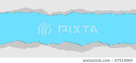 Torn white paper frame on blue background Torn white paper frame on blue background 87919960