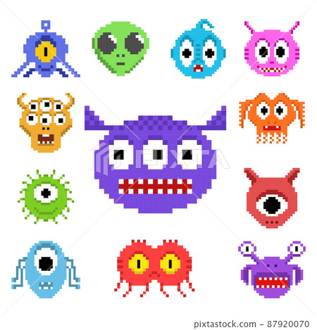 Pixel art aliens isolated vector set 87920070
