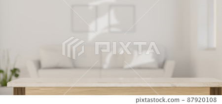 Mockup space on white tabletop. Living room background. Mockup space on white tabletop. Living room background. 87920108