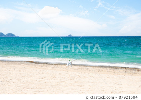 是日本海的海岸風景。一個人在釣魚。島根縣 87921594