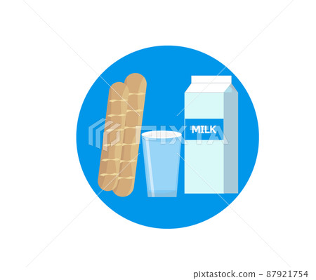 Milk, bread and cup lunch and breakfast illustration icon Milk, bread and cup lunch and breakfast illustration icon 87921754