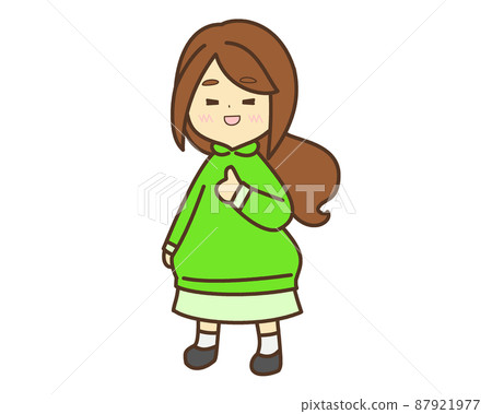 A girl with brown hair and a good job smile 87921977