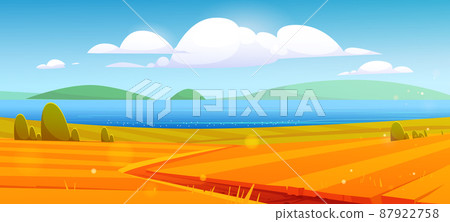 Autumn nature landscape, rural dirt road, field 87922758