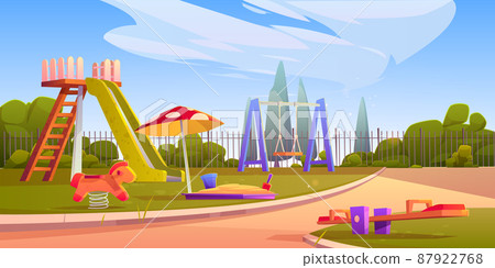 Kids playground at sunny weather, children area 87922768