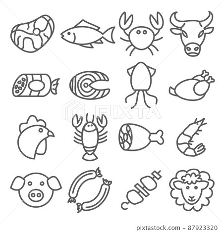 Meat and Seafood Line Icons set on white background 87923320