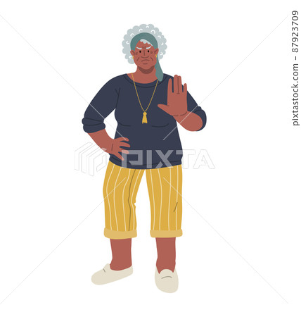 Angry american african senior woman,making stop sign wth hand.Cartoon style 87923709