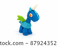 Play plasticine unicorn on white background. Handmade clay plasticine 87924352