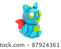 Play plasticine Dragon on white background. Handmade clay plasticine 87924361