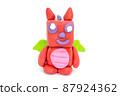 Play plasticine Dragon on white background. Handmade clay plasticine 87924362