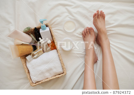 Skincare Products on Bed Skincare Products on Bed 87924372