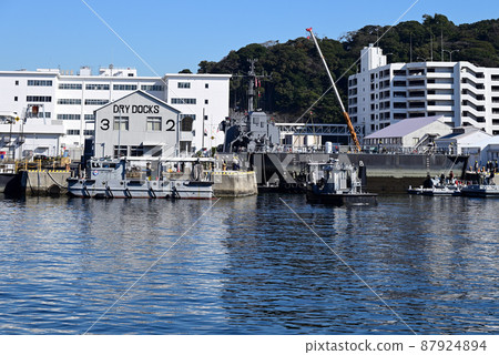 US Navy Yokosuka base dry dock during water injection work 87924894