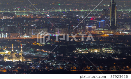 Garden in Zabeel district with skyscrapers on a background aerial night timelapse in Dubai, UAE Garden in Zabeel district with skyscrapers on a background aerial night timelapse in Dubai, UAE 87925626